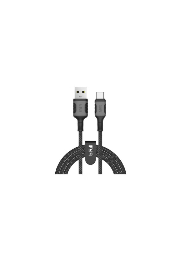كابل شحن Bfull USB-A إلى Type-C بطول 120 سم بقدرة 30 واط مع نقل بيانات 480Mbps – نايلون مجدو