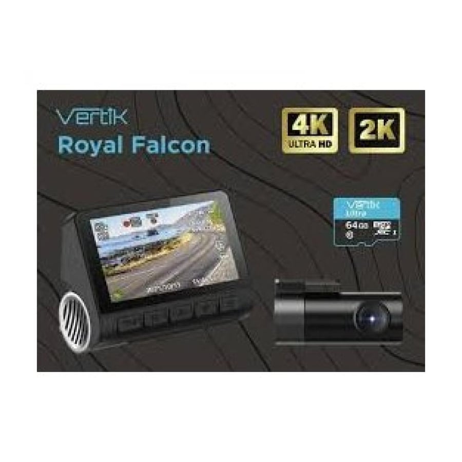 Vertik - كاميرا سيارة متكاملة Royal Falcon بدقة 4K UHD و 2K مع بطاقة ذاكرة 64GB