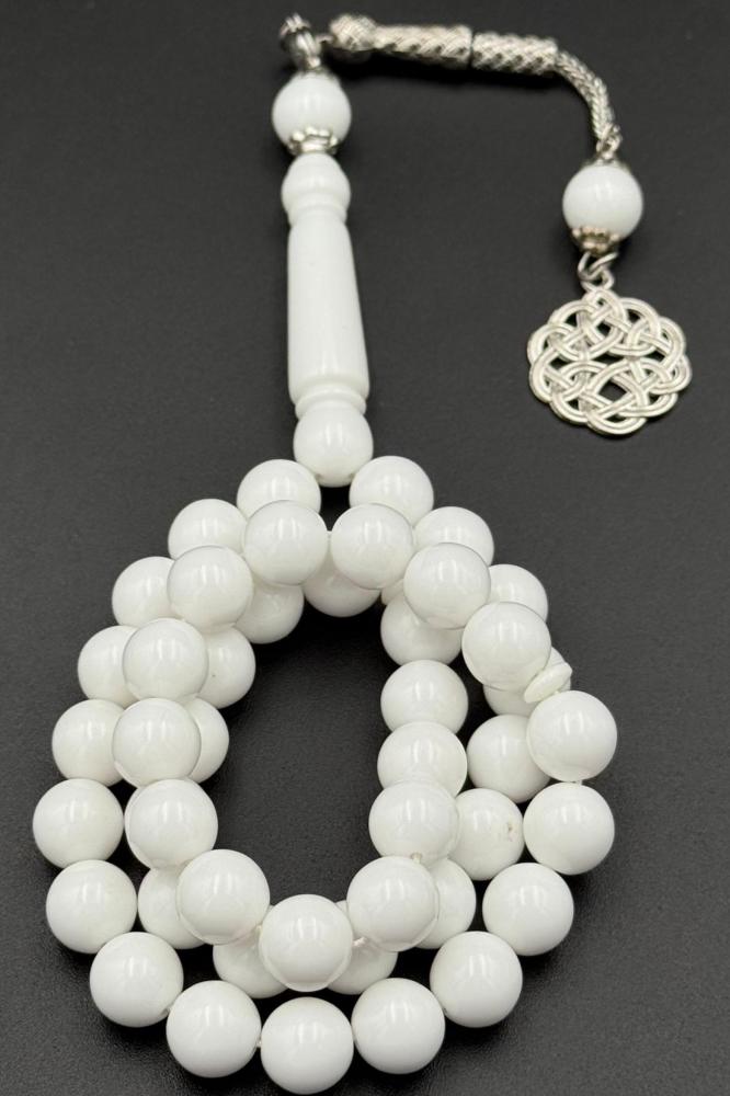 White color tasbih with plastic beads and metal tassel