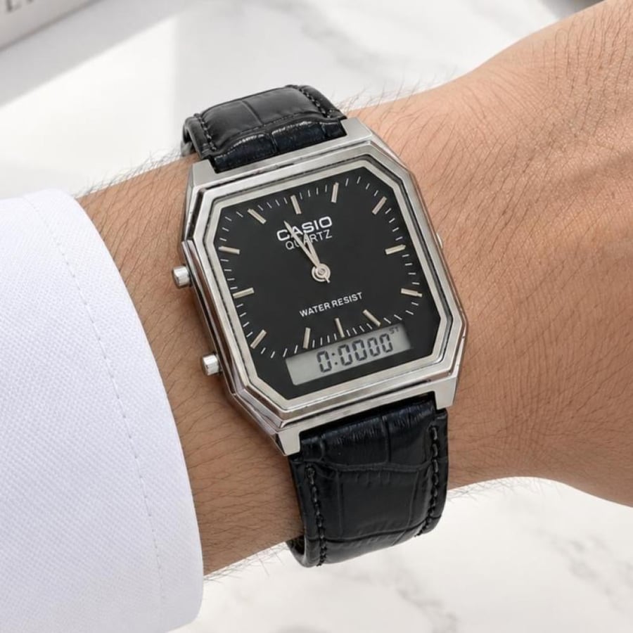 ساعة كاسيو جلد CASIO VINTAGE  اسود