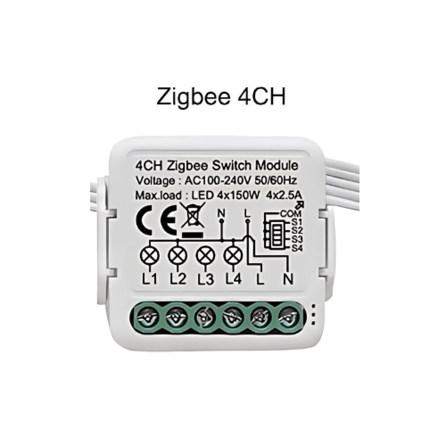 وحدة مفاتيح Zigbee Wi-Fi الرباعي مع سلك محايد