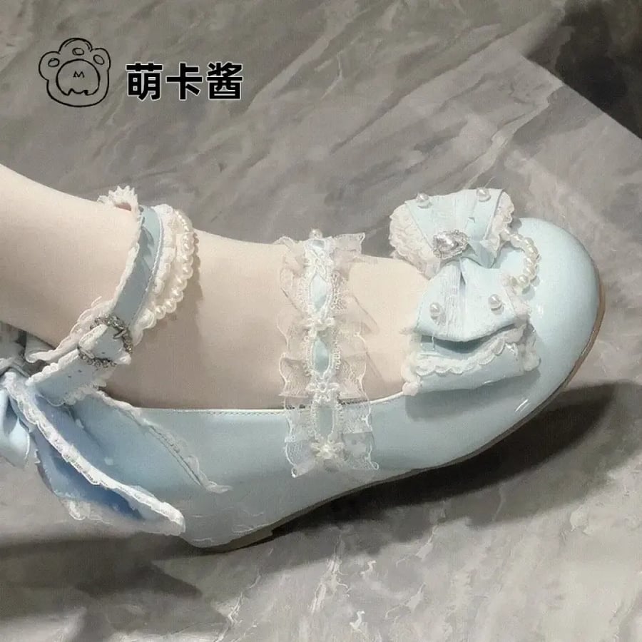 【MoeKa】(عدة الوان) حذاء  بأسلوب JK و Mary Jane بكعب ويدج (Wedge) متوسط، حذاء جلدي أسلوب Lolita.