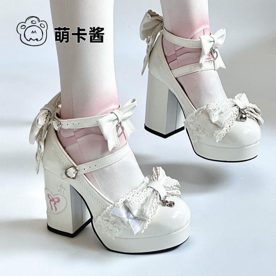 【MoeKa】(عدة الوان) حذاء [Bunny Pastry Chef] بكعب سميك مرتفع بنعل سميك ، حذاء جلدي أسلوب JK و Lolita.
