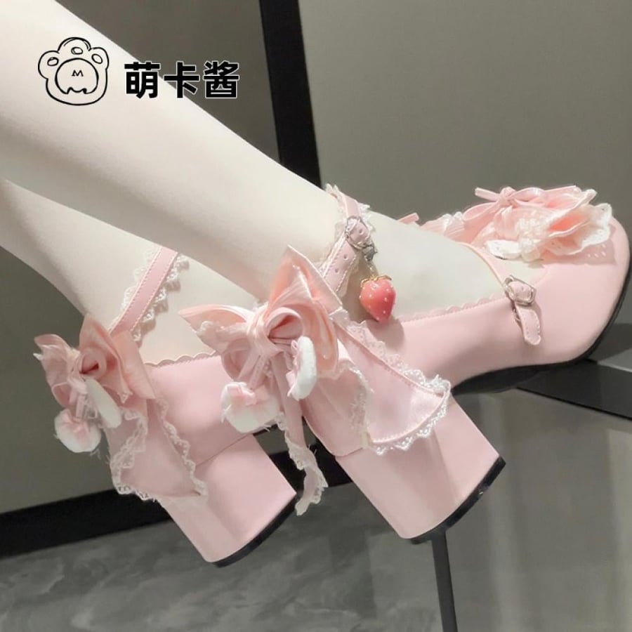 【MoeKa】(عدة الوان) حذاء  بكعب متوسط وسميك، حذاء جلدي أسلوب Lolita.