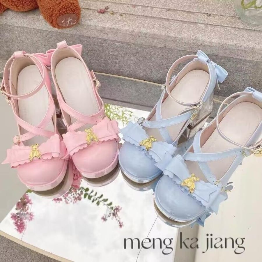 【MoeKa】(عدة الوان) حذاء برأس مدور وكعب عالٍ بأسلوب Mary Jane كواي ناعم ولوليتا ياباني.