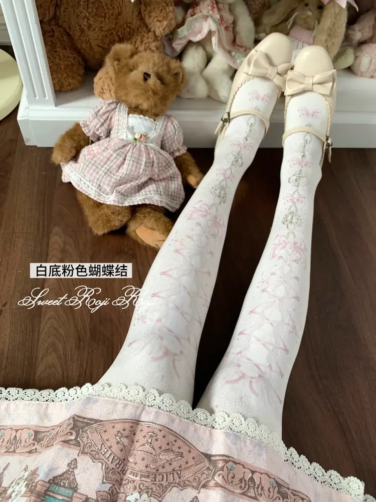 【Roji Roji】 جوارب لوليتا "قلب القفل" (Heart Lock) النسائية للخريف والشتاء، جوارب مطبوعة بتقنية رقمية (Digital Print Tights) بأسلوب لوليتا الياباني اللطيف.