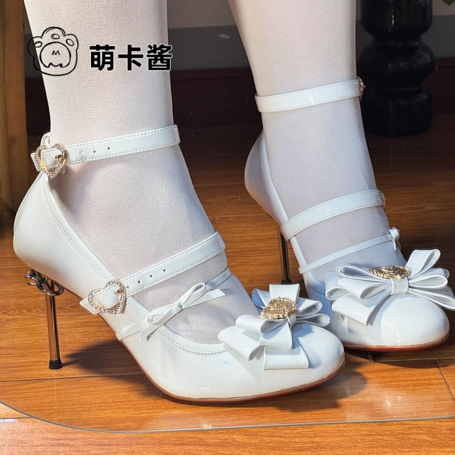 【MoeKa】(عدة الوان) حذاء [White Dove Oath] بكعب عالٍ، حذاء جلدي أنيق أسلوب Classic Lolita (Cla).