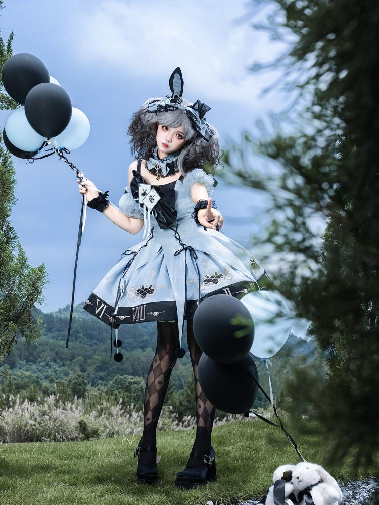 【Letters from Unknown Star】طقم فستان "لعبة أوراق الأرنب والفرن / Clock Rabbit's Card Game Gothic Dress Set"