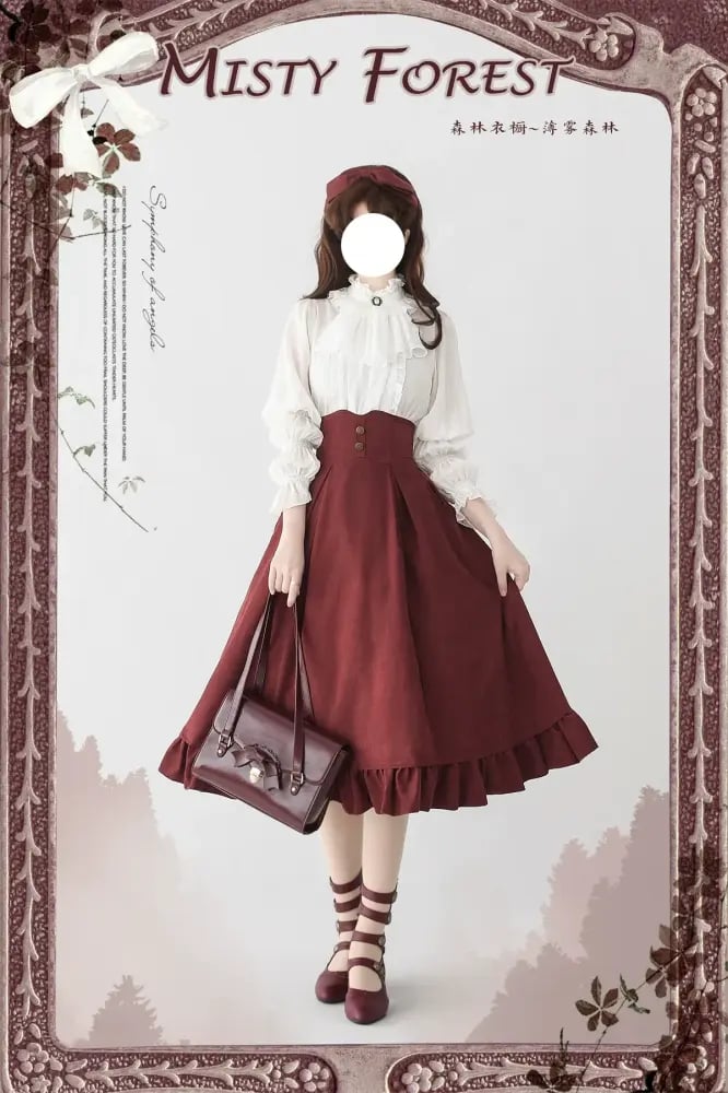 【Forest Wardrobe】مجموعة لوليتا "الغابة الضبابية" - قميص، جيليه (صديري) بأسلوب كورسيه مع هيكل كورسيه (Fishbone)، وتنوع تنانير بتصميم ريترو كلاسيكي CLA من براند خزانة الغابة