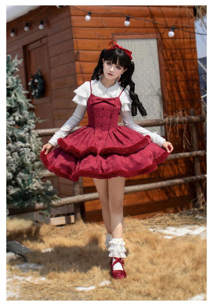 【With Puji】 قطعة داخلية محبوكة بملمس مخملي ومرونة خفيفة متوفرة بثلاثة ألوان أسلوب Sweet Lolita للربيع والخريف والشتاء.