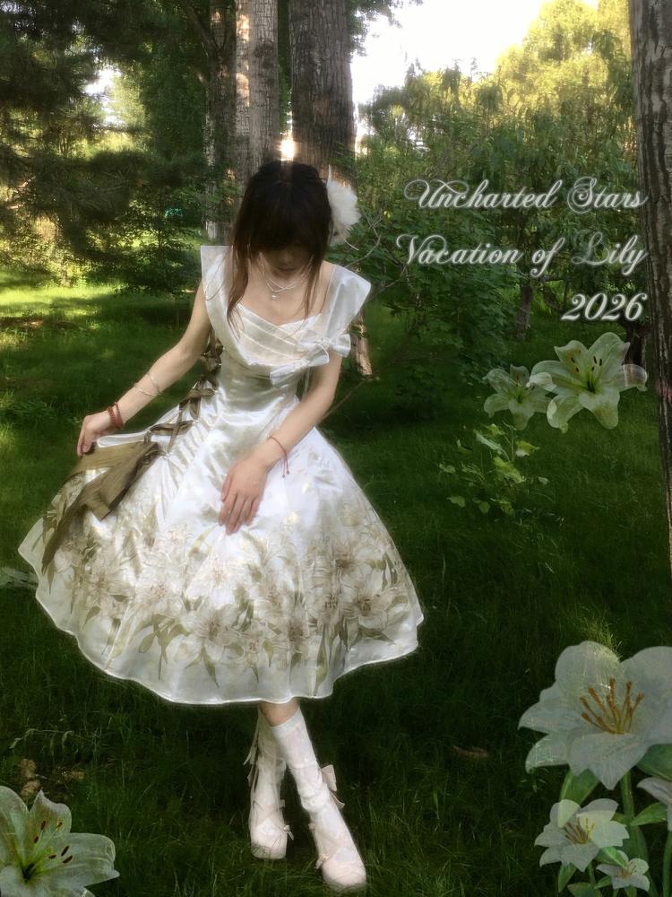 【Letters from Unknown Star】فستان "عطلة زهرة الإيرس" (Iris Holiday) - ستايل لوليتا كلاسيكي أنيق (Cla-Lolita) من ماركة UNCHARTED STARS