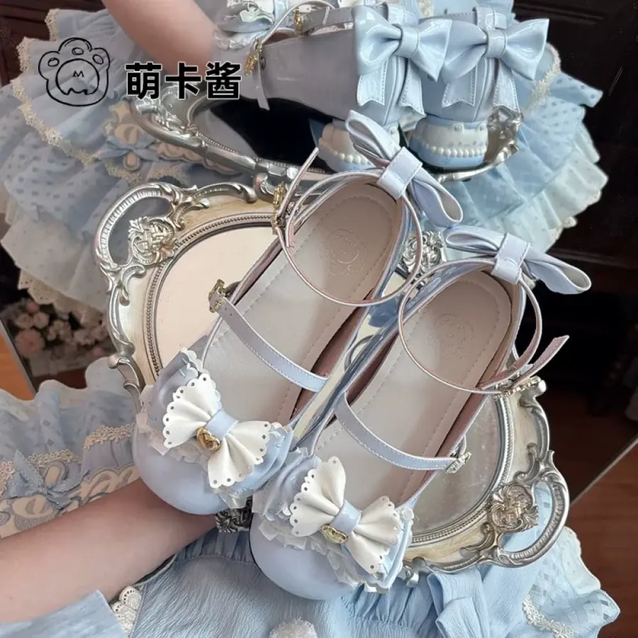 【MoeKa】(عدة الوان) حذاء [Dessert Bear ] بكعب مميز غير تقليدي (Shaped Heel) وكعب سميك مرتفع، حذاء جلدي أسلوب Sweet Lolita و JK.