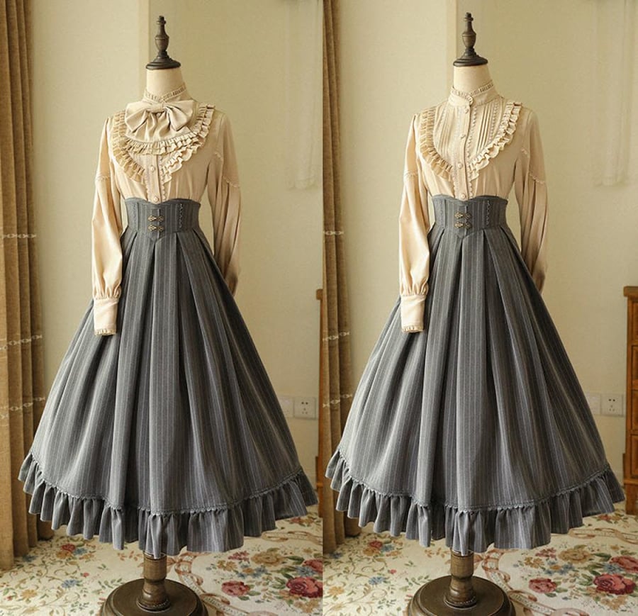 【Forest Wardrobe】مجموعة لوليتا "شمال الغابة" - قميص داخلي بأكمام طويلة، جيليه (صديري)، وتنورة بتصميم ريترو كلاسيكي CLA من براند خزانة الغابة