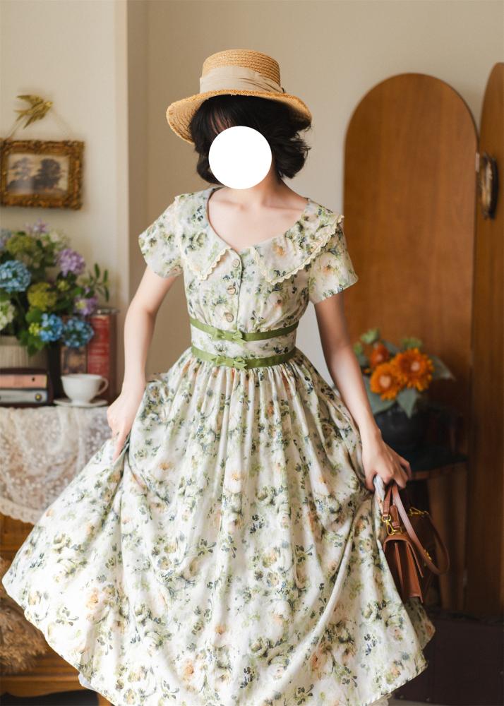 【Forest Wardrobe】فستان لوليتا صيفي قطعة واحدة بتصاميم مطبوعة وأنيقة بأسلوب ريترو كلاسيكي CLA "عطلة في الغابة" من براند خزانة الغابة