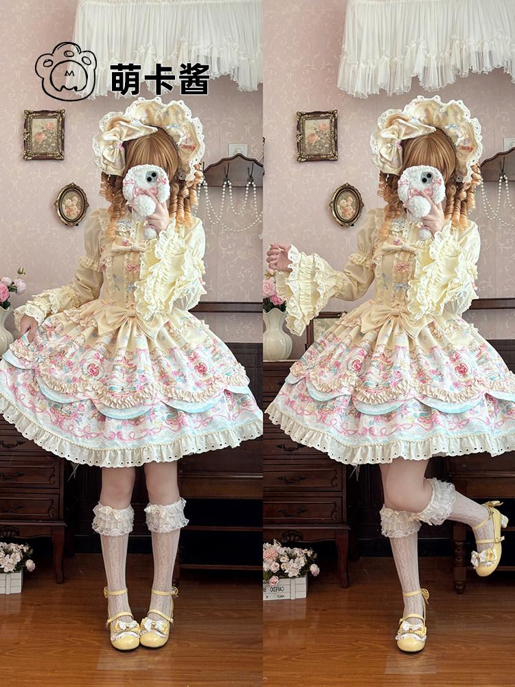 【MoeKa】(عدة الوان) حذاء [Dessert Bear ] بكعب مميز غير تقليدي (Shaped Heel) وكعب سميك مرتفع، حذاء جلدي أسلوب Sweet Lolita و JK.