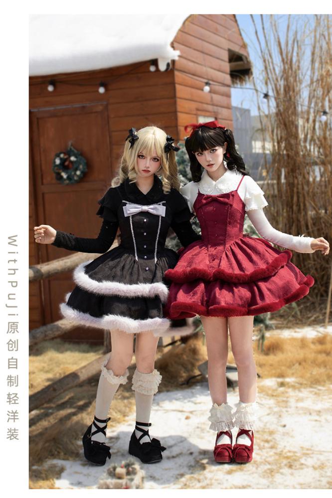 【With Puji】 قطعة داخلية محبوكة بملمس مخملي ومرونة خفيفة متوفرة بثلاثة ألوان أسلوب Sweet Lolita للربيع والخريف والشتاء.