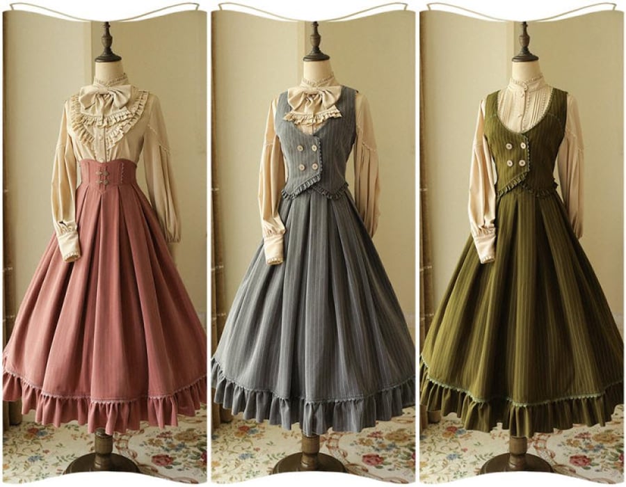 【Forest Wardrobe】مجموعة لوليتا "شمال الغابة" - قميص داخلي بأكمام طويلة، جيليه (صديري)، وتنورة بتصميم ريترو كلاسيكي CLA من براند خزانة الغابة