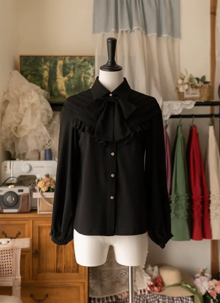 【Forest Wardrobe】قميص لوليتا داخلي بأكمام طويلة وعقدة الفراشة (Bow) "إصدار 4.0" - تصميم ريترو كلاسيكي CLA من براند خزانة الغابة