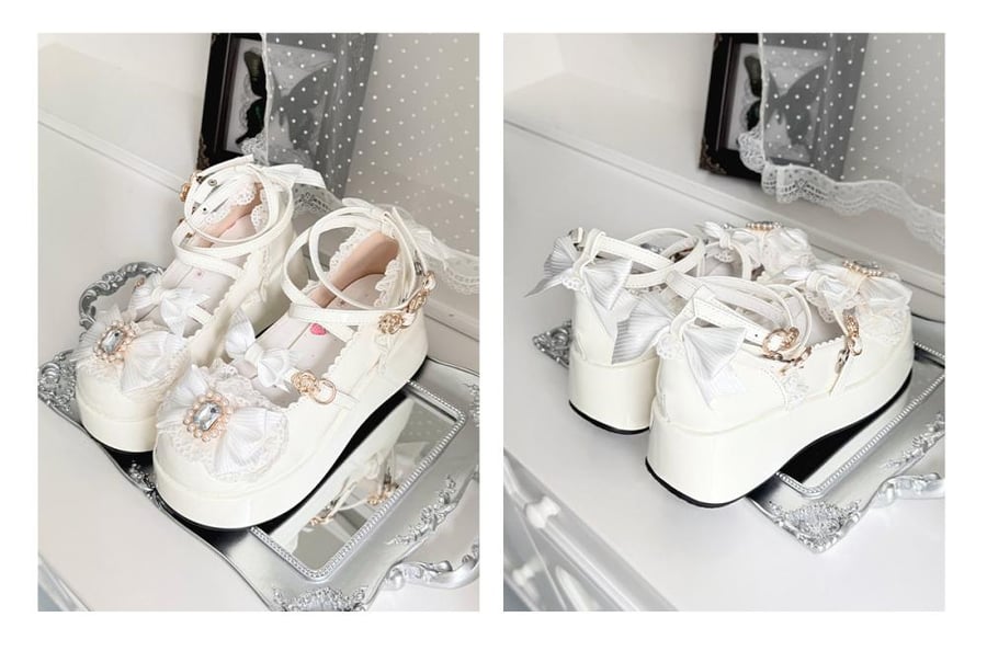 【Witch's Night】 حذاء بنعل سميك مرتفع وفيونكة لطيفة، حذاء الأميرة الحلو (Princess Shoes).