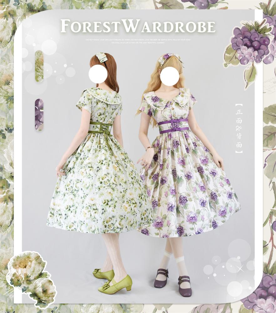 【Forest Wardrobe】فستان لوليتا صيفي قطعة واحدة بتصاميم مطبوعة وأنيقة بأسلوب ريترو كلاسيكي CLA "عطلة في الغابة" من براند خزانة الغابة