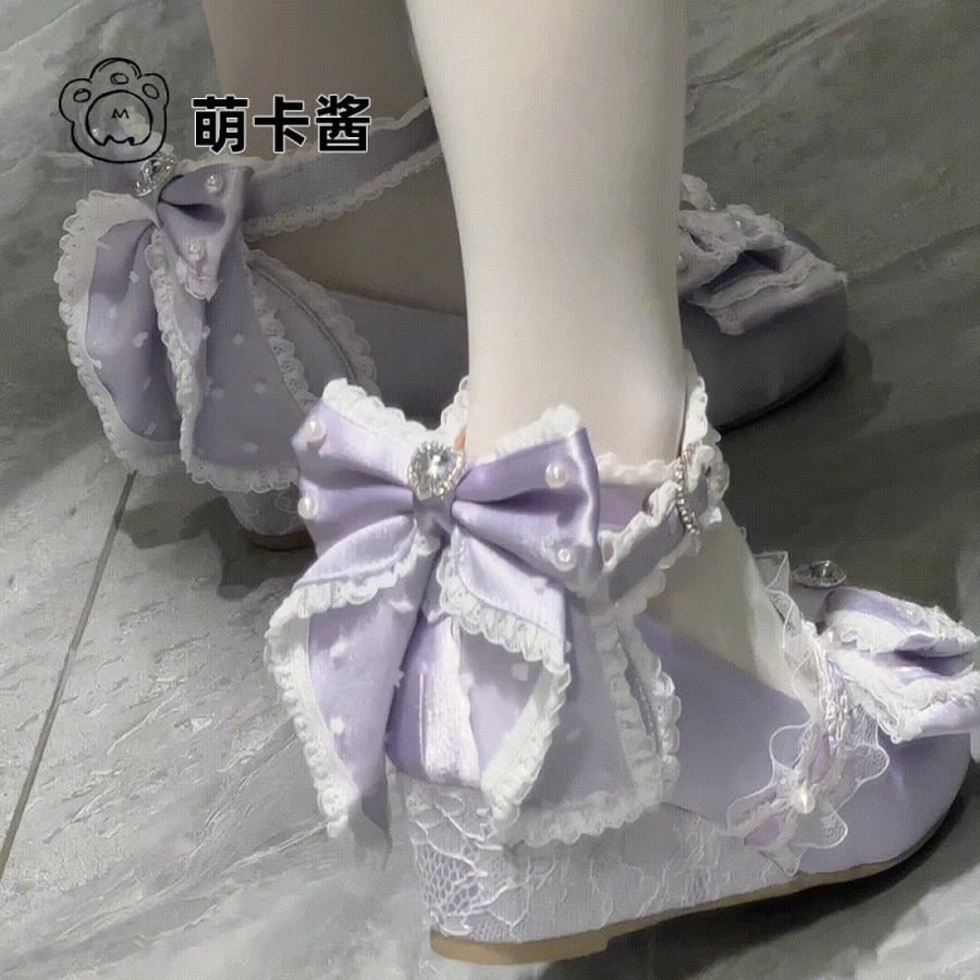 【MoeKa】(عدة الوان) حذاء  بأسلوب JK و Mary Jane بكعب ويدج (Wedge) متوسط، حذاء جلدي أسلوب Lolita.