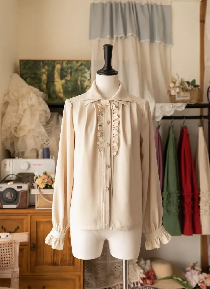 【Forest Wardrobe】قميص لوليتا داخلي بأكمام طويلة وياقة مزدوجة "إصدار 4.0" - تصميم ريترو كلاسيكي CLA من براند خزانة الغابة