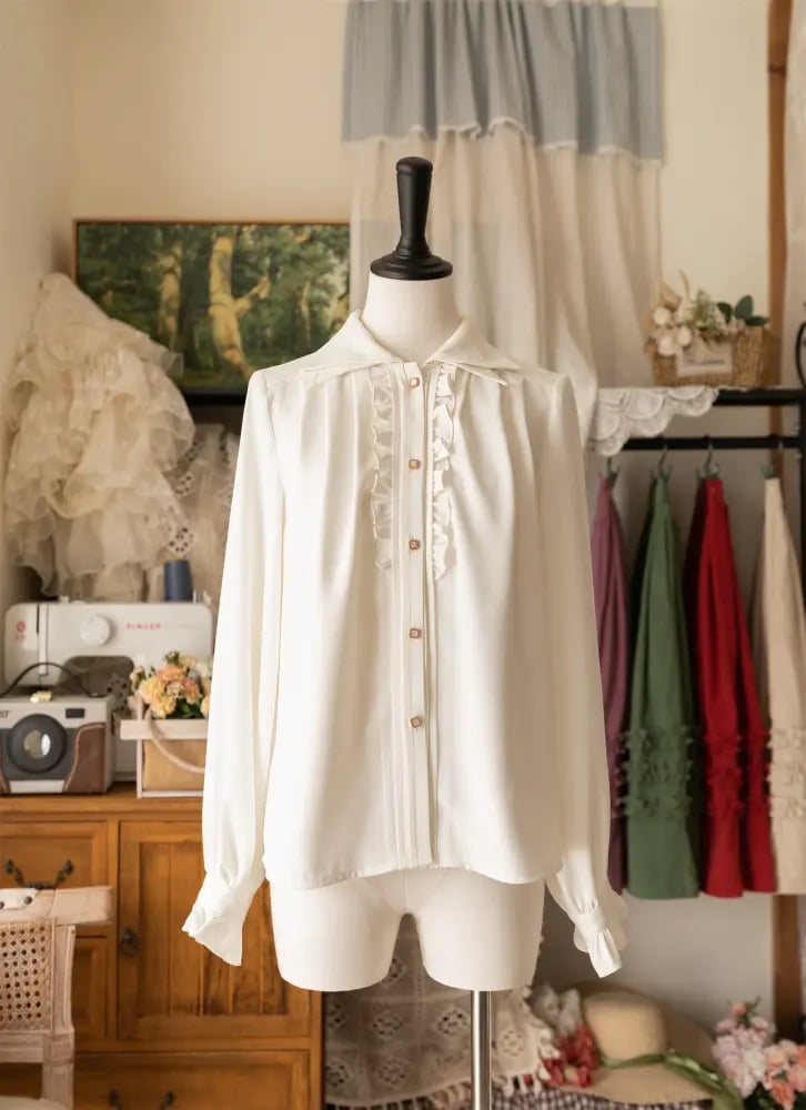 【Forest Wardrobe】قميص لوليتا داخلي بأكمام طويلة وياقة مزدوجة "إصدار 4.0" - تصميم ريترو كلاسيكي CLA من براند خزانة الغابة