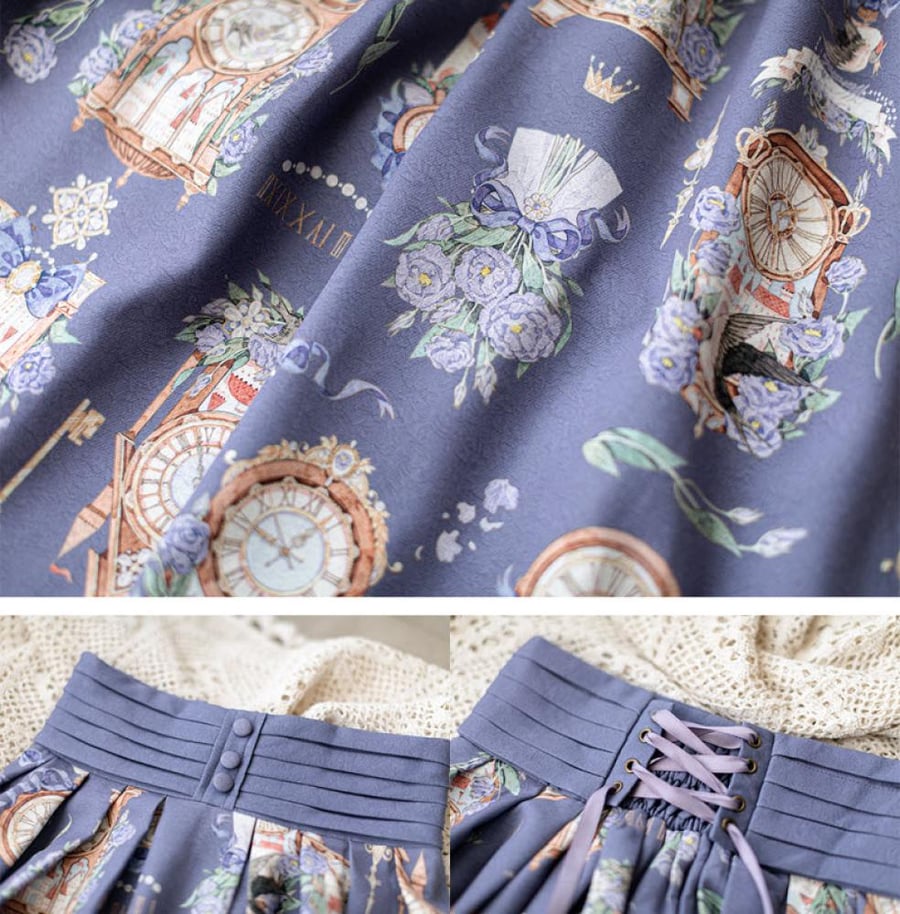 【Forest Wardrobe】طقم صيفي كلاسيكي أنيق (قميص وتنورة مطبوعة) بتصميم ريترو لوليتا يومي "الصدى الخالد" من براند خزانة الغابة