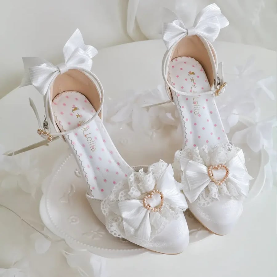 【Witch's Night】حذاء بكعب عالٍ، تصميم (لطيف) مزين بالدانتيل والفيونكة بمقدمة مدببة، حذاء صندل/حذاء نسائي أنيق.