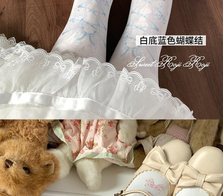【Roji Roji】 جوارب لوليتا "قلب القفل" (Heart Lock) النسائية للخريف والشتاء، جوارب مطبوعة بتقنية رقمية (Digital Print Tights) بأسلوب لوليتا الياباني اللطيف.