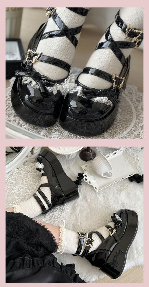 【Witch's Night】 تصميم أصلي - حذاء  بنعل سميك مرتفع برأس مدور بأسلوب Classic Lolita (Cla) الأنيق.