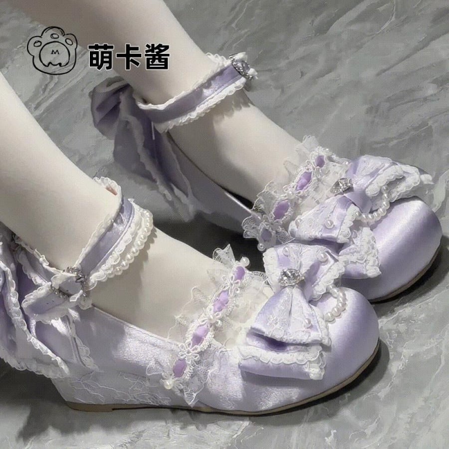 【MoeKa】(عدة الوان) حذاء  بأسلوب JK و Mary Jane بكعب ويدج (Wedge) متوسط، حذاء جلدي أسلوب Lolita.