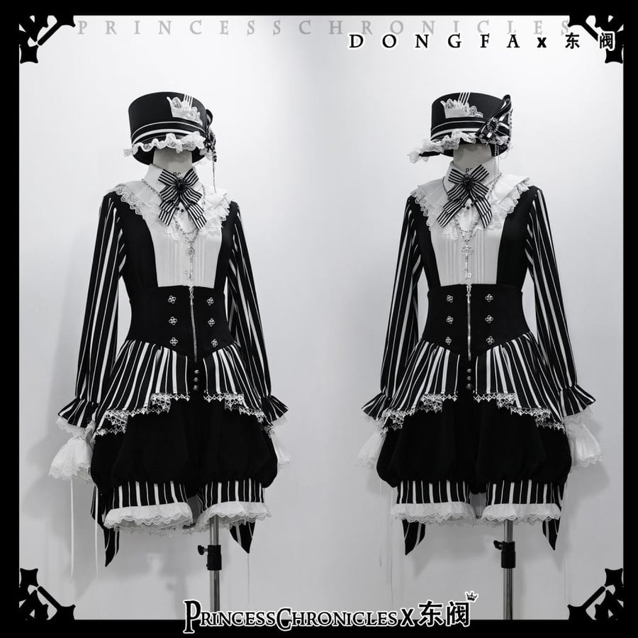 【 Dong Fa x PC】طقم "الخدعة السحرية" الفاخر من [Dong Fa] - قميص بأكمام طويلة وسروال قصير بتصميم لوليتا أووجي (أميري) كلاسيكي أنيق