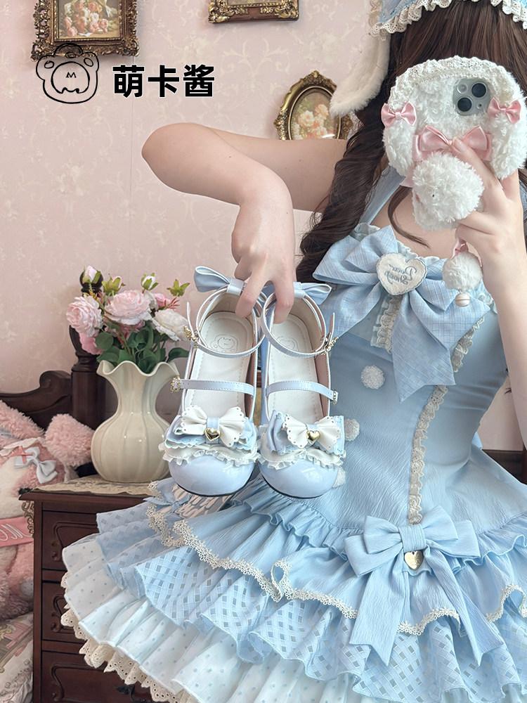 【MoeKa】(عدة الوان) حذاء [Dessert Bear ] بكعب مميز غير تقليدي (Shaped Heel) وكعب سميك مرتفع، حذاء جلدي أسلوب Sweet Lolita و JK.
