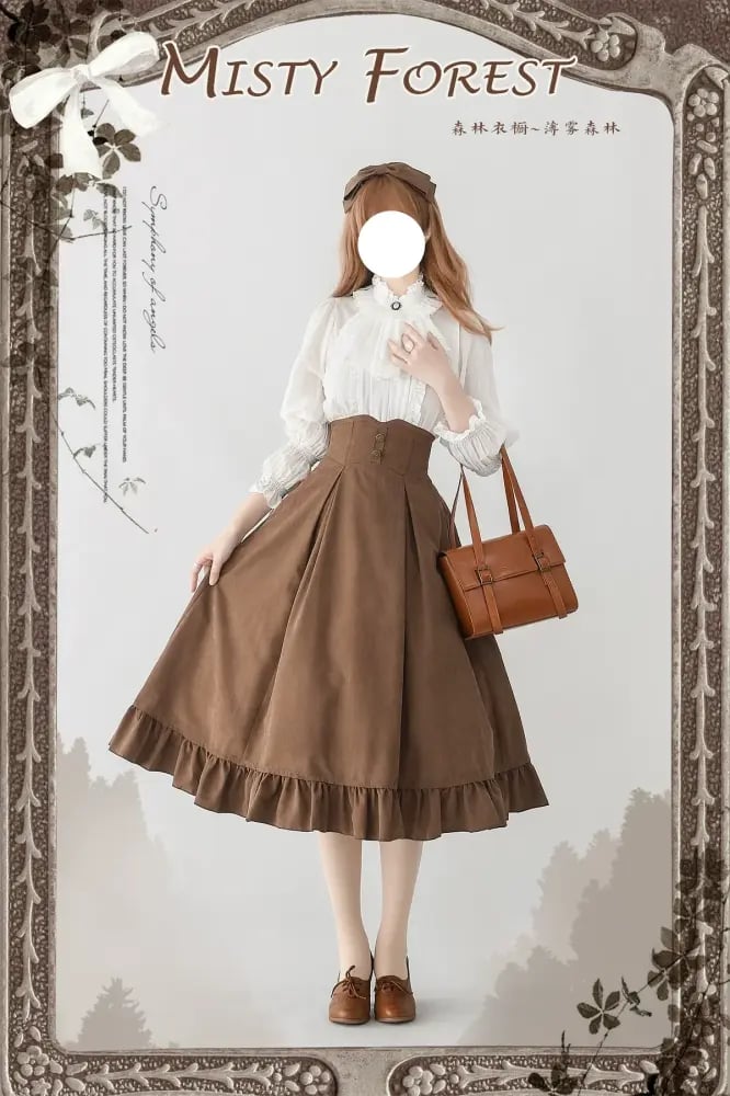 【Forest Wardrobe】مجموعة لوليتا "الغابة الضبابية" - قميص، جيليه (صديري) بأسلوب كورسيه مع هيكل كورسيه (Fishbone)، وتنوع تنانير بتصميم ريترو كلاسيكي CLA من براند خزانة الغابة