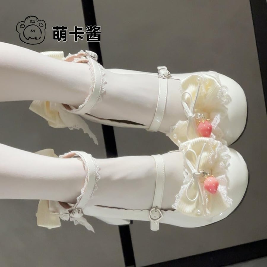 【MoeKa】(عدة الوان) حذاء  بكعب متوسط وسميك، حذاء جلدي أسلوب Lolita.