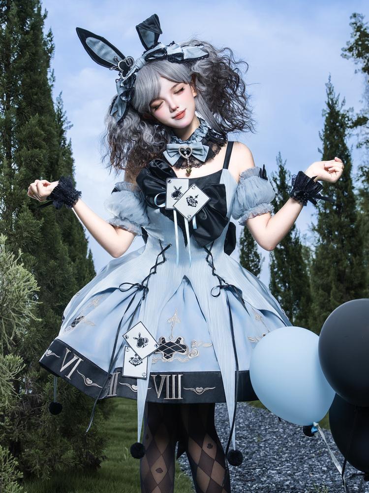 【Letters from Unknown Star】طقم فستان "لعبة أوراق الأرنب والفرن / Clock Rabbit's Card Game Gothic Dress Set"
