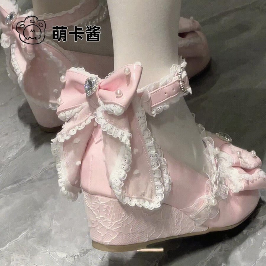 【MoeKa】(عدة الوان) حذاء  بأسلوب JK و Mary Jane بكعب ويدج (Wedge) متوسط، حذاء جلدي أسلوب Lolita.