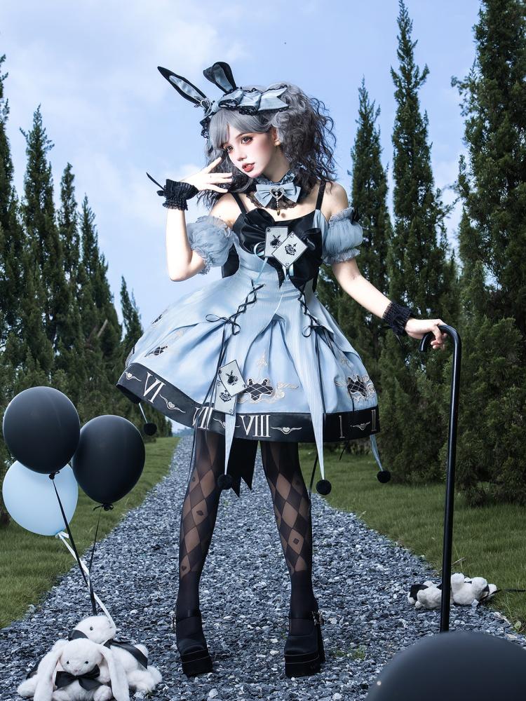 【Letters from Unknown Star】طقم فستان "لعبة أوراق الأرنب والفرن / Clock Rabbit's Card Game Gothic Dress Set"