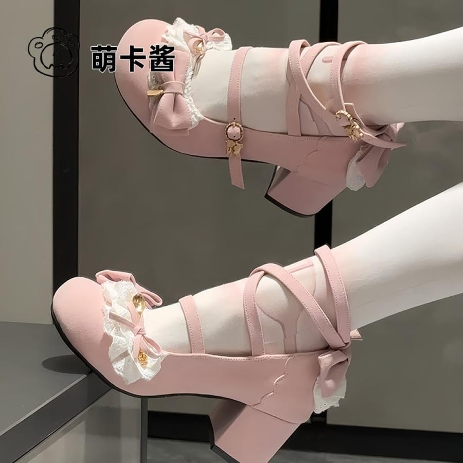 【MoeKa】(عدة الوان) حذاء بأسلوب JK و Mary Jane بكعب متوسط وسميك، حذاء جلدي أسلوب Lolita.