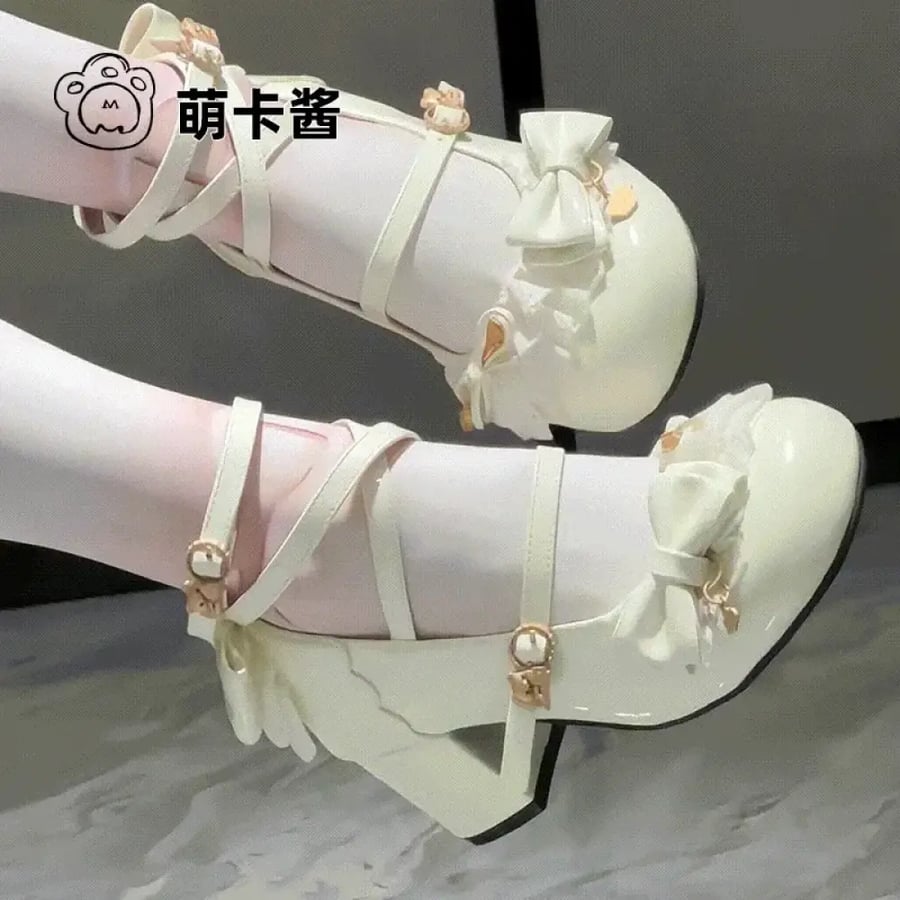 【MoeKa】(عدة الوان) حذاء بأسلوب JK و Mary Jane بكعب متوسط وسميك، حذاء جلدي أسلوب Lolita.