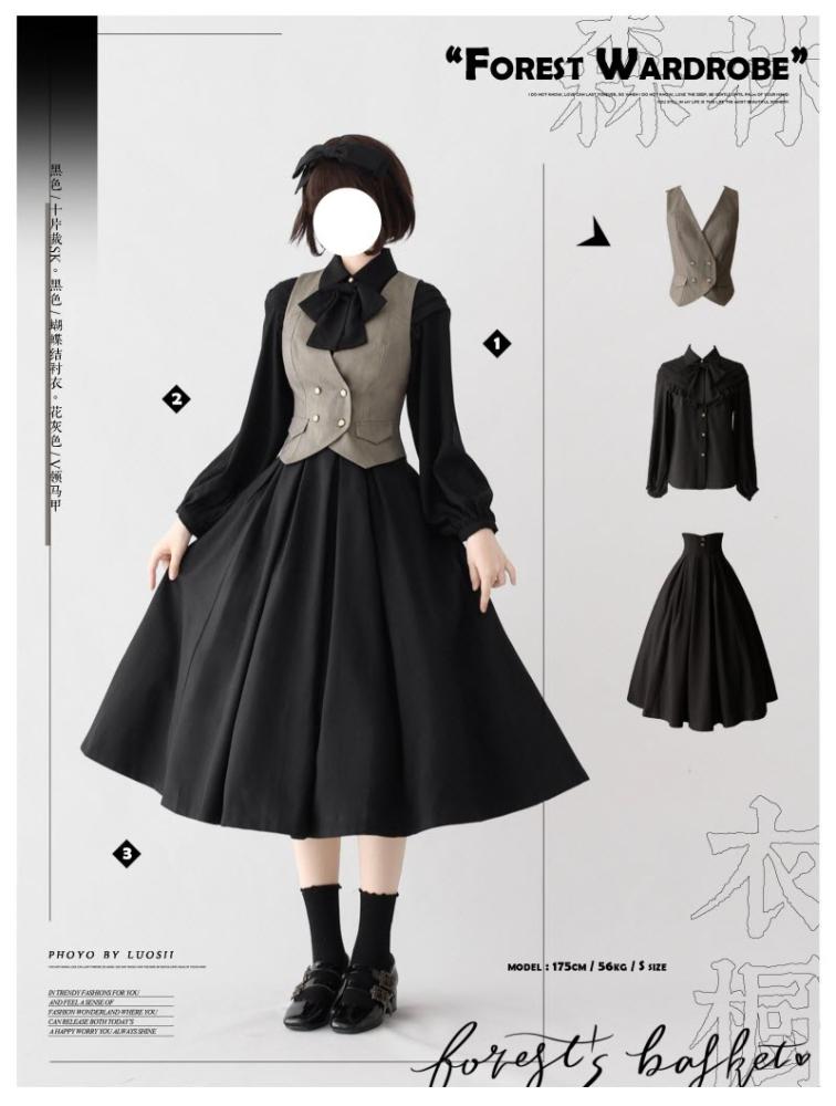 【Forest Wardrobe】قميص لوليتا داخلي بأكمام طويلة وعقدة الفراشة (Bow) "إصدار 4.0" - تصميم ريترو كلاسيكي CLA من براند خزانة الغابة