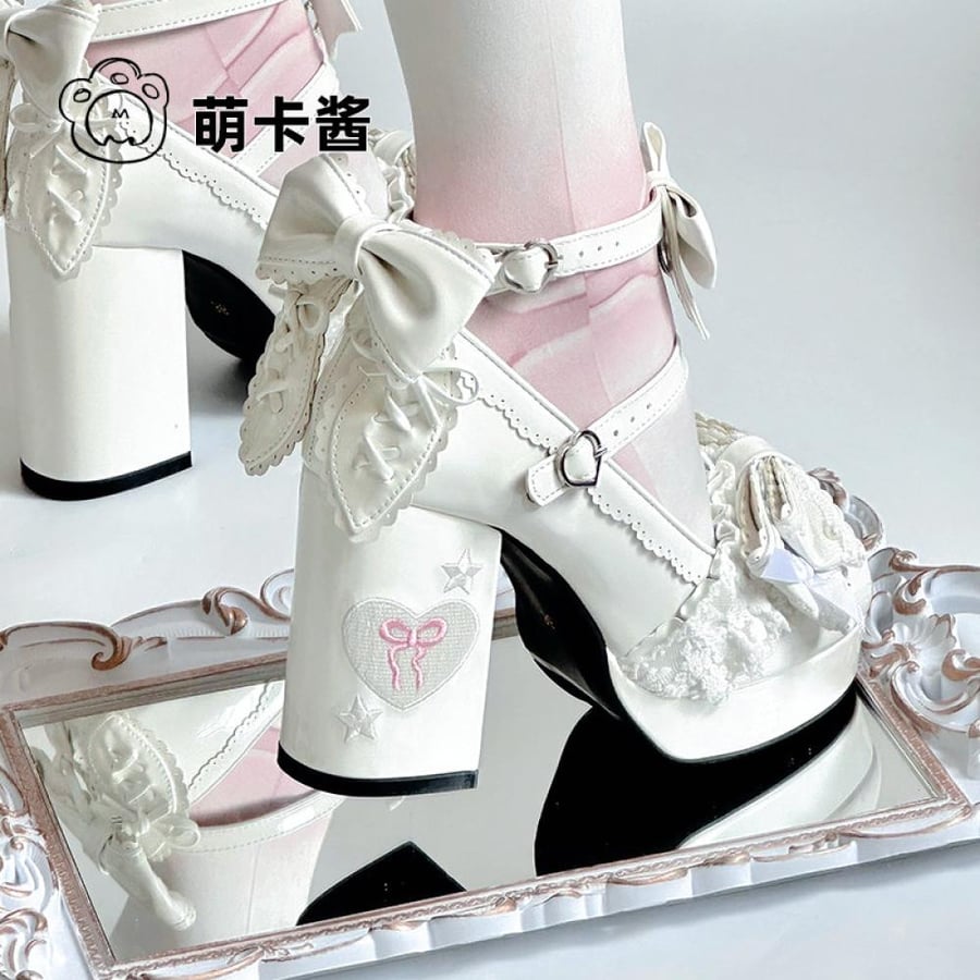 【MoeKa】(عدة الوان) حذاء [Bunny Pastry Chef] بكعب سميك مرتفع بنعل سميك ، حذاء جلدي أسلوب JK و Lolita.