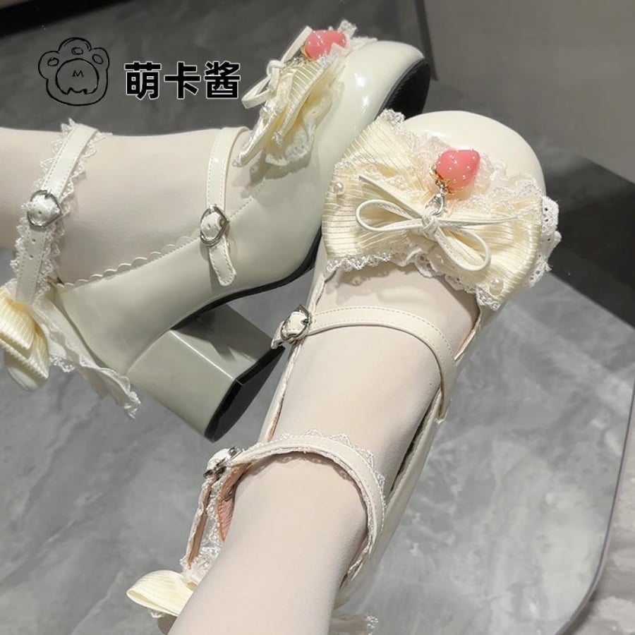 【MoeKa】(عدة الوان) حذاء  بكعب متوسط وسميك، حذاء جلدي أسلوب Lolita.