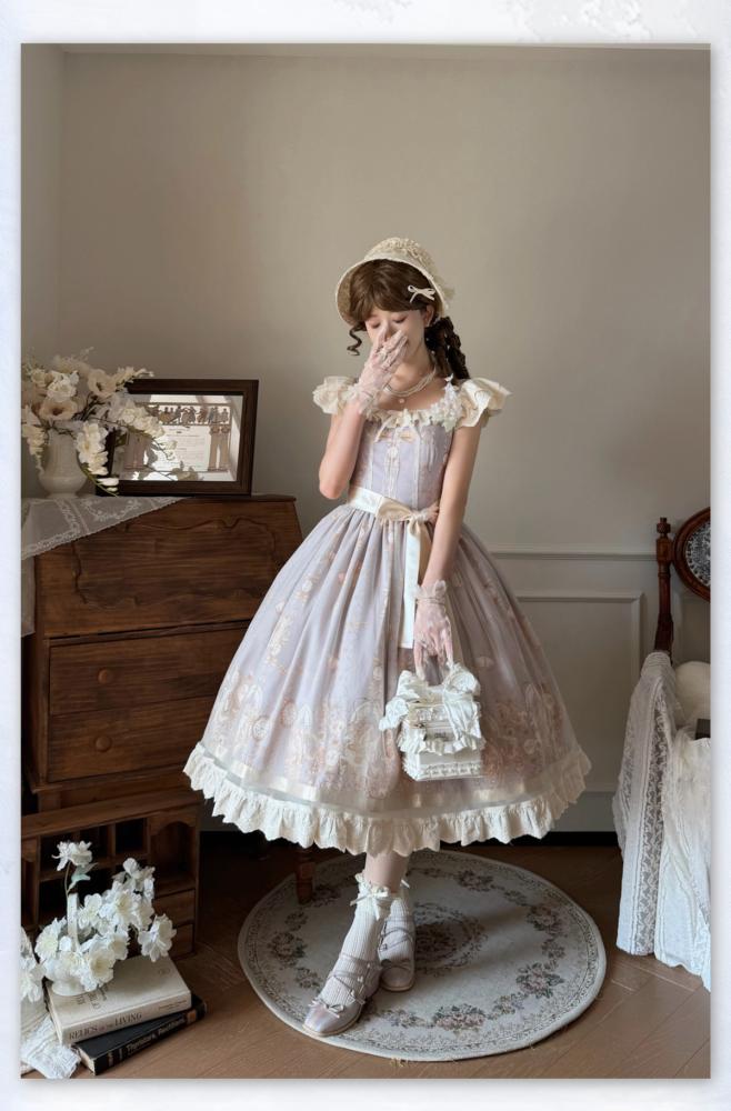 【Chiki】فستان JSK بطبعة وحيد القرن الحالمة بأسلوب Classic Lolita (Cla) الأنيق.