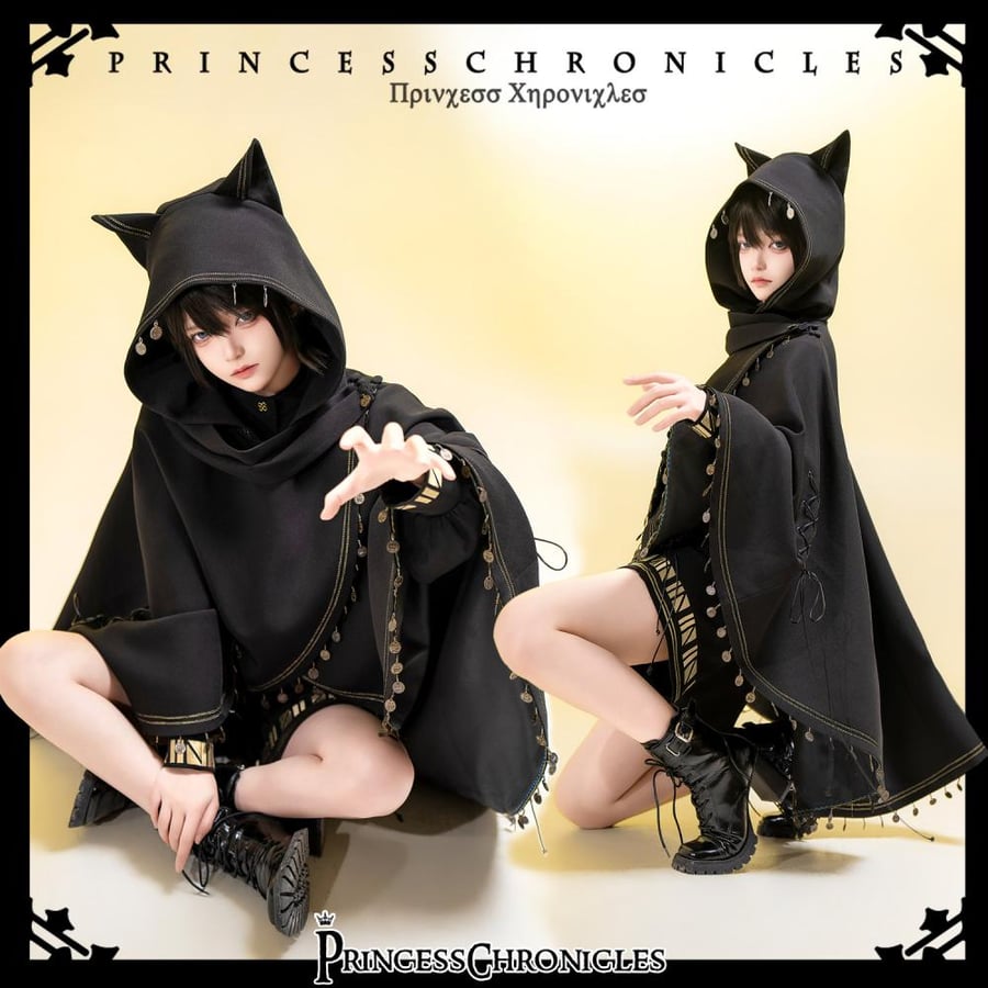 【Princess Chronicles】'القط الأسود' كاب (بونشو) واسع جداً بأذني قطة - ستايل لوليتا ، نمط الأمير (أوجي)، جاكيت للربيع والخريف"