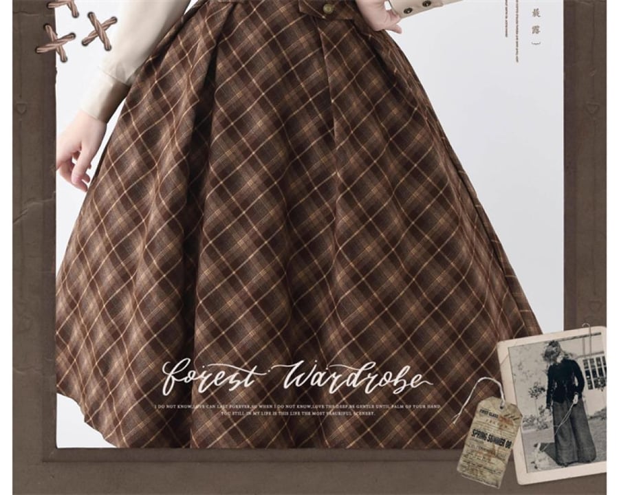 【Forest Wardrobe】فستان (مريلة/بدعامات) أنيق بتصميم بريطاني كلاسيكي ونقشة كاروهات "إيقاع الغابة" من براند خزانة الغابة