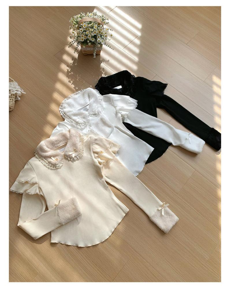 【With Puji】 قطعة داخلية محبوكة بملمس مخملي ومرونة خفيفة متوفرة بثلاثة ألوان أسلوب Sweet Lolita للربيع والخريف والشتاء.