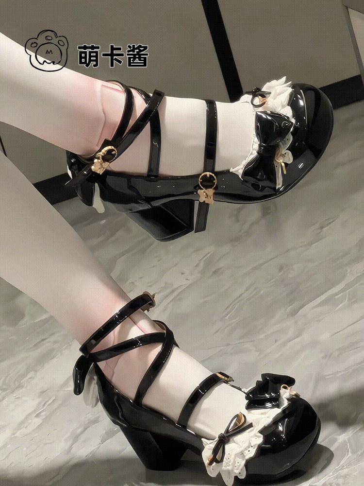 【MoeKa】(عدة الوان) حذاء بأسلوب JK و Mary Jane بكعب متوسط وسميك، حذاء جلدي أسلوب Lolita.