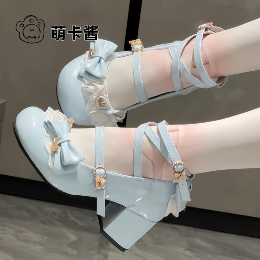 【MoeKa】(عدة الوان) حذاء بأسلوب JK و Mary Jane بكعب متوسط وسميك، حذاء جلدي أسلوب Lolita.